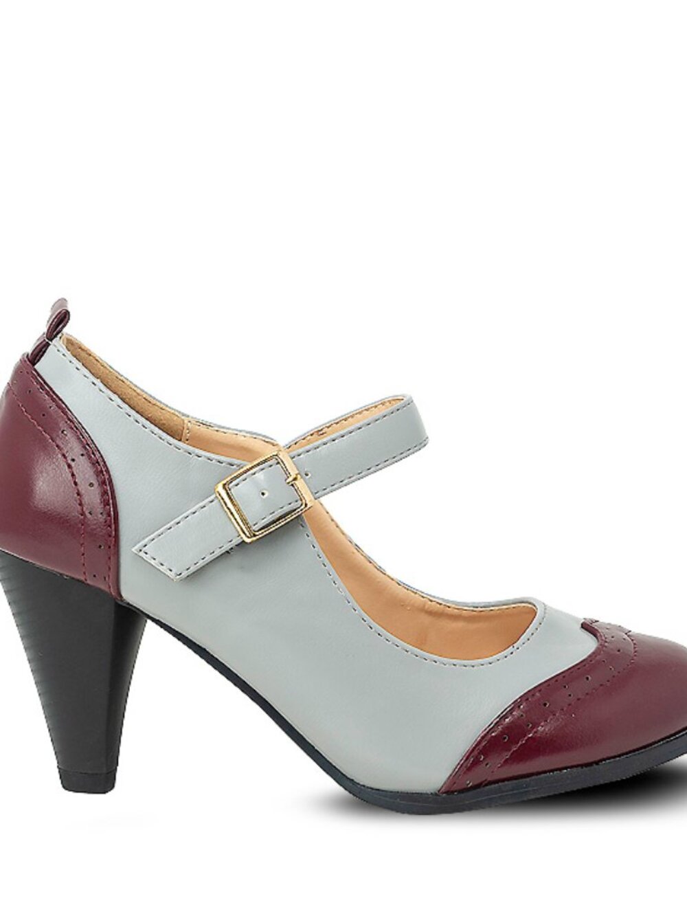Chase & Chloe Dora-2 Women's Round Toe Two Tone Mary Jane Pumps - Picture 2 of 3